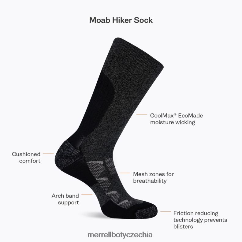 Merrell moab hiker crew tab sock (jss26348-011) Příslušenství J064V2301 dřevěné uhlí unisex